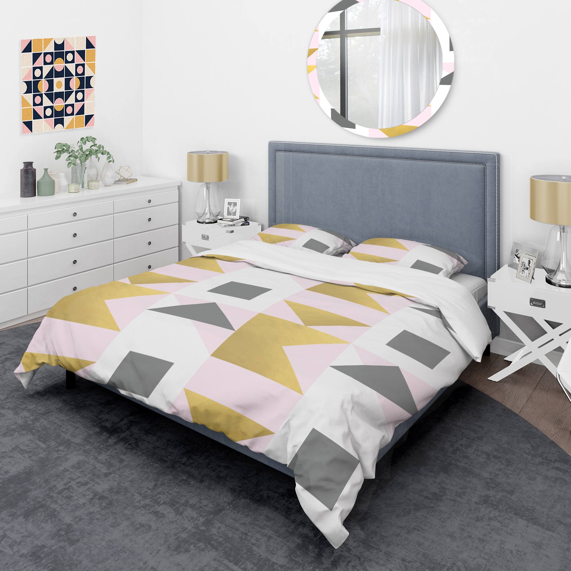 Designart 'Triangular Gold Design' Mid-Century Duvet Cover Set